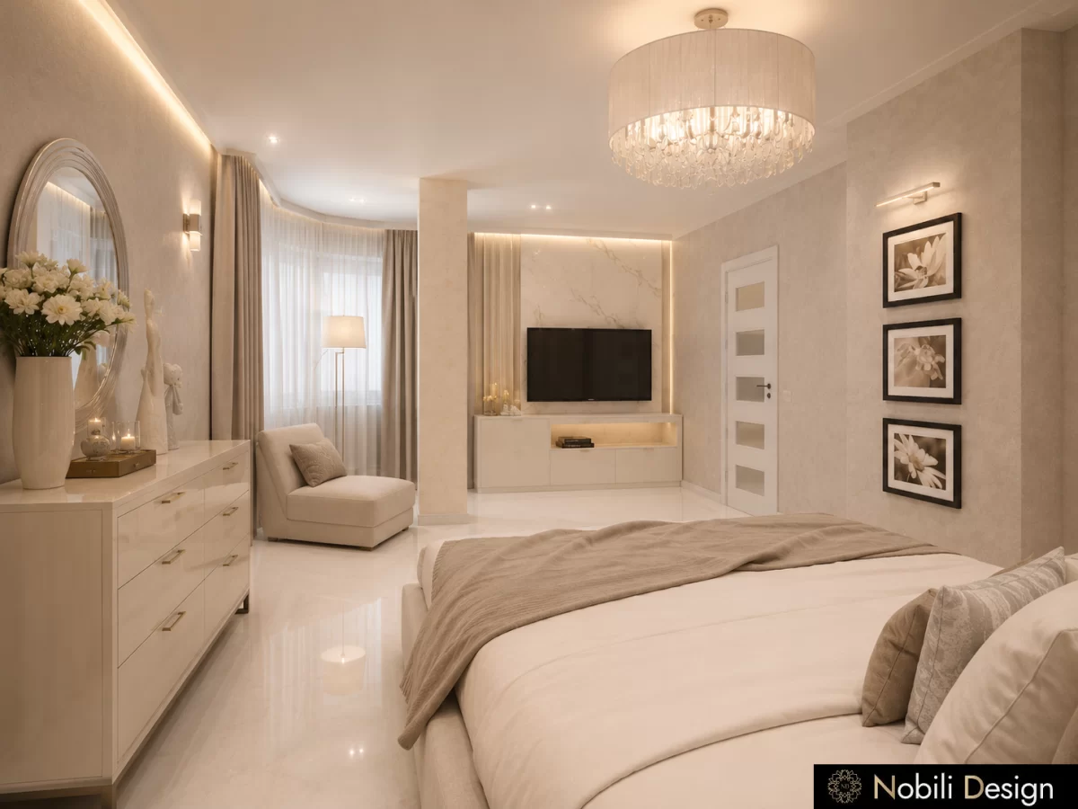 Arhitectura de interior dormitor pentru Casa Moderna cu Living si Dormitor, concept pentru familie, Nobili Interior Design