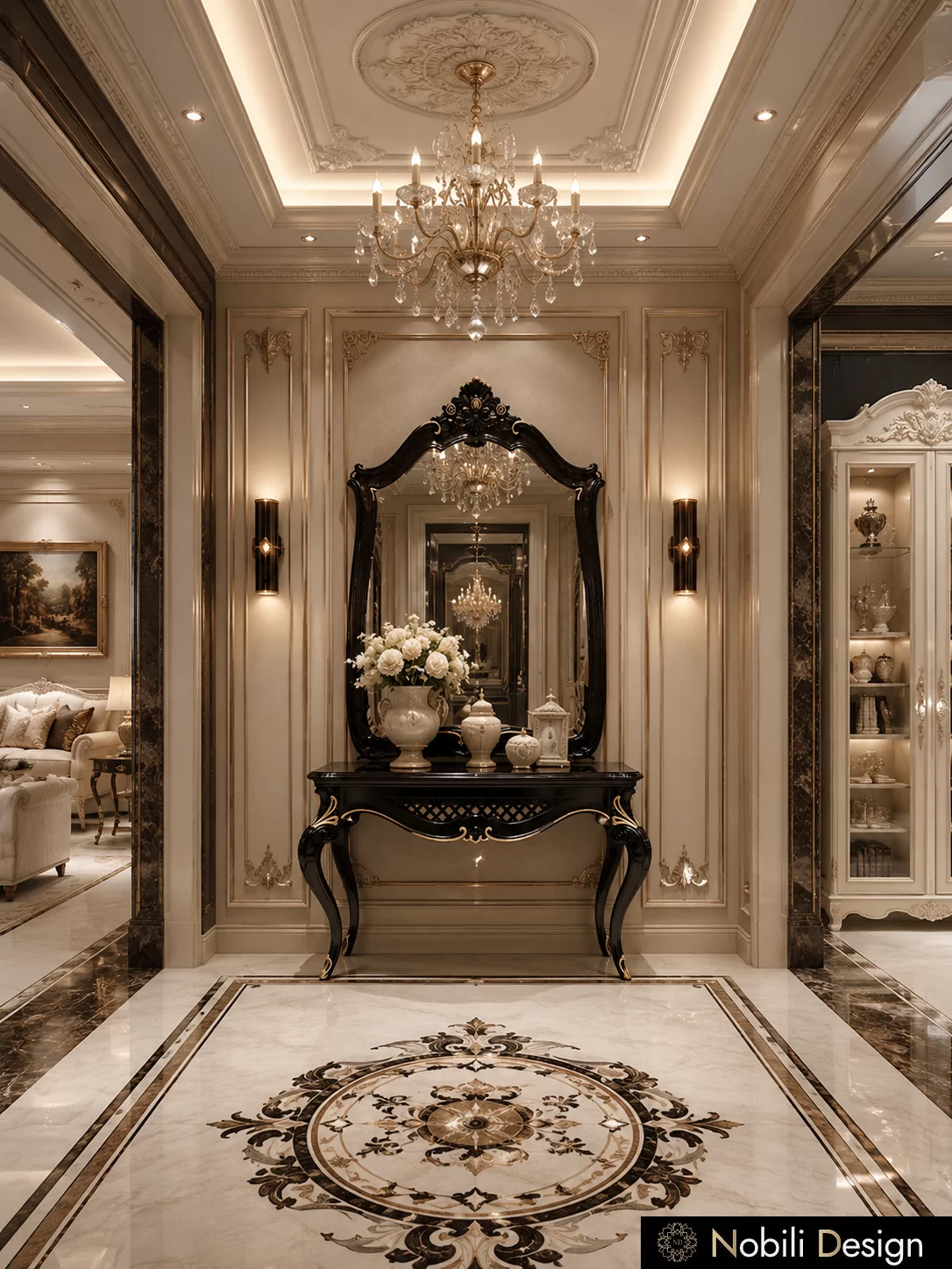 Concept de design interior perspectiva de interior pentru Living Casa Clasica, randare din proiect, Nobili Interior Design