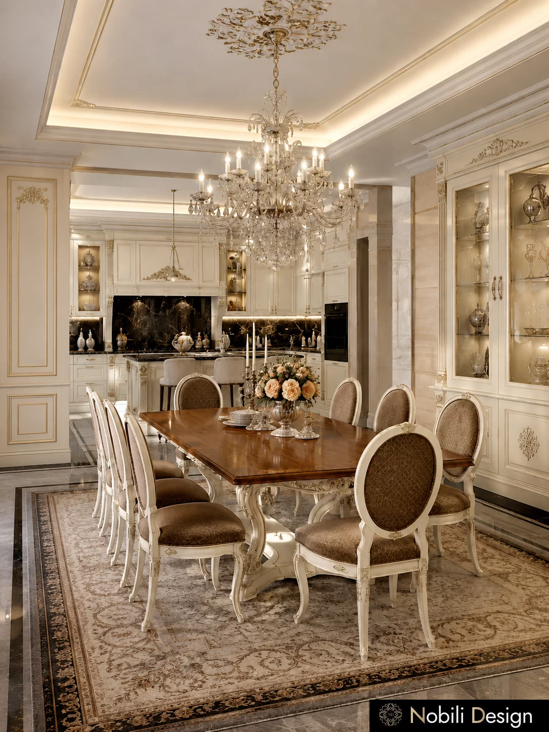 Design interior premium zona dining pentru Living Casa Clasica, vizualizare de interior, Nobili Interior Design