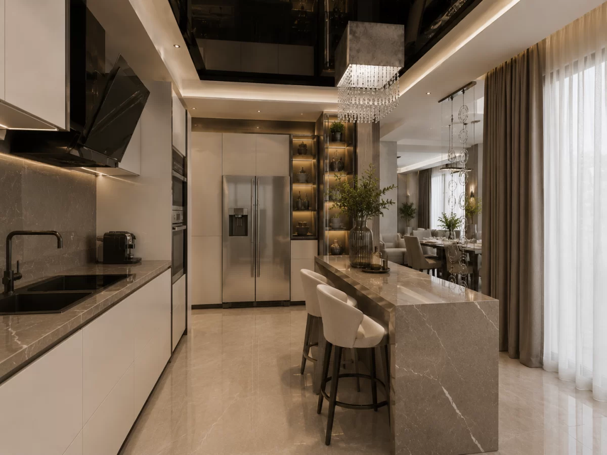 Design interior premium bucatarie pentru Living Casa Moderna, vizualizare de interior, Nobili Interior Design