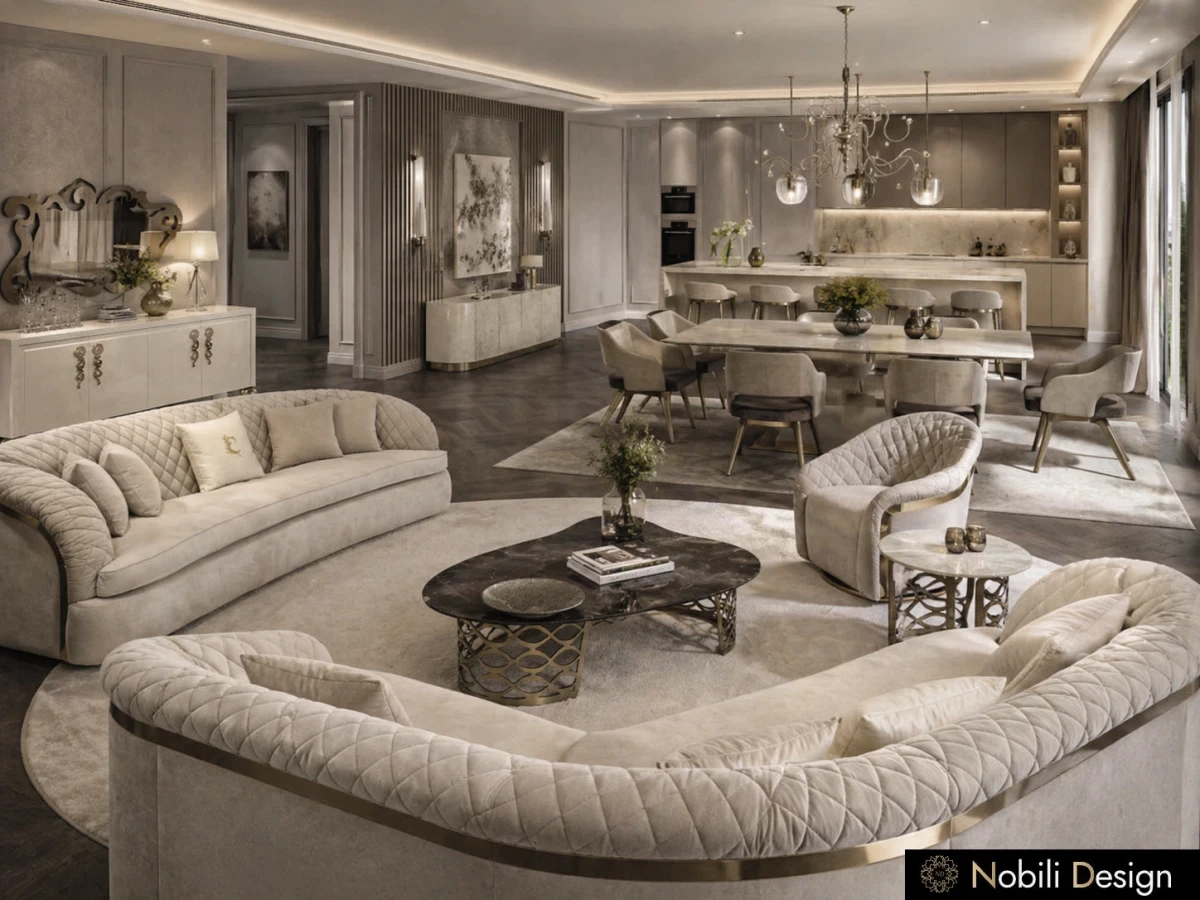 Arhitectura de interior bucatarie pentru Casa Moderna cu Living si Dining, concept pentru familie, Nobili Interior Design
