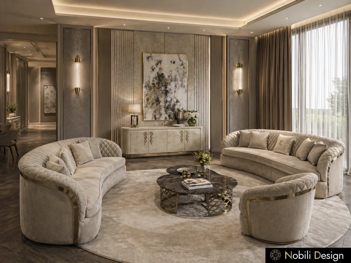 Concept de design interior living pentru Casa Moderna cu Living si Dining, randare din proiect, Nobili Interior Design