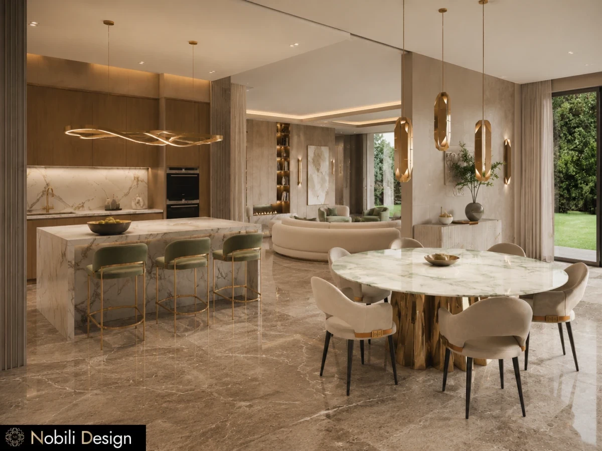 Design interior premium bucatarie pentru Casa Moderna cu Living Open-Space, vizualizare de interior, Nobili Interior Design