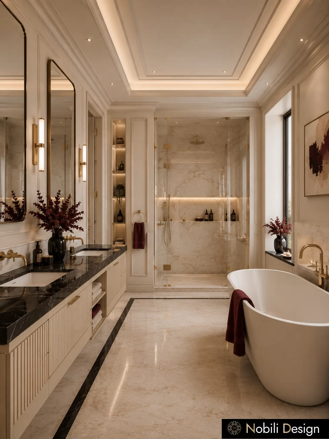 Concept de design interior baie pentru Design Living Modern cu Zona TV si Dining, randare din proiect, Nobili Interior Design