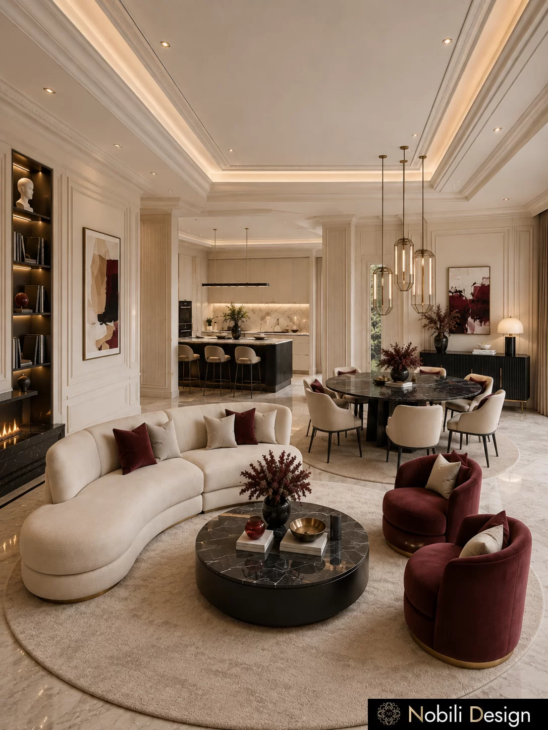 Proiect de amenajare living pentru Design Living Modern cu Zona TV si Dining, realizat de designer, Nobili Interior Design