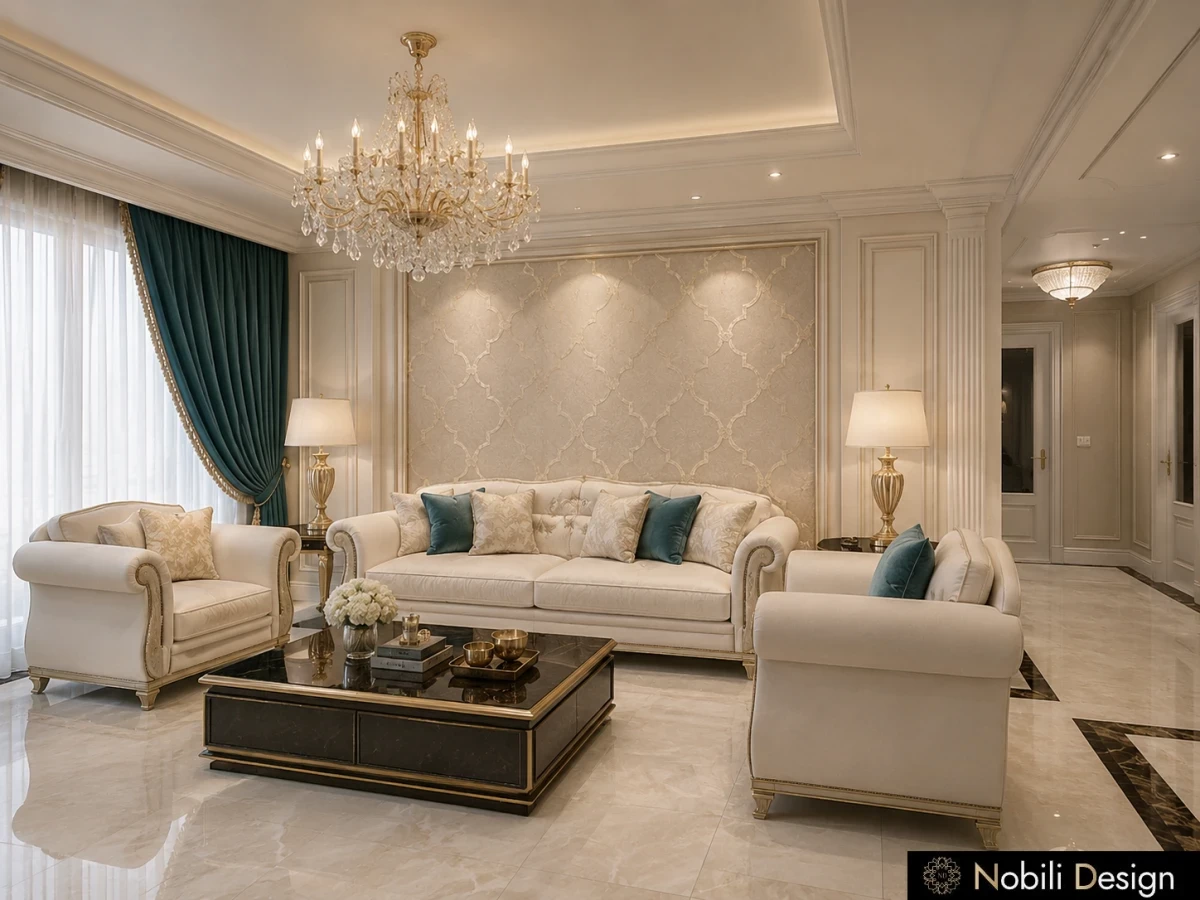 Arhitectura de interior living pentru Casa Clasica Eleganta, concept pentru familie, Nobili Interior Design
