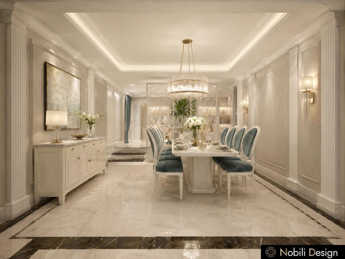 Proiect de amenajare zona dining pentru Casa Clasica Eleganta, realizat de designer, Nobili Interior Design